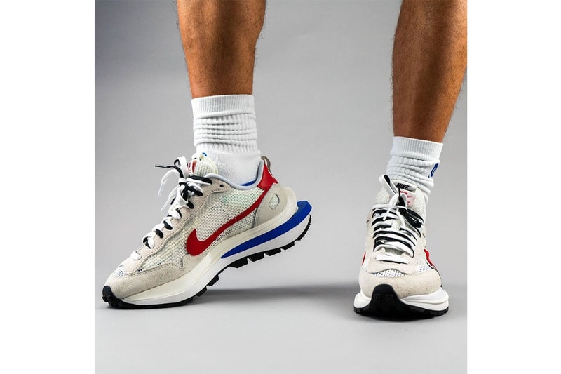 sacai x Nike VaporWaffle White Blue Red Sail Light Bone Game Royal Sport Fuchsia On-Foot Look