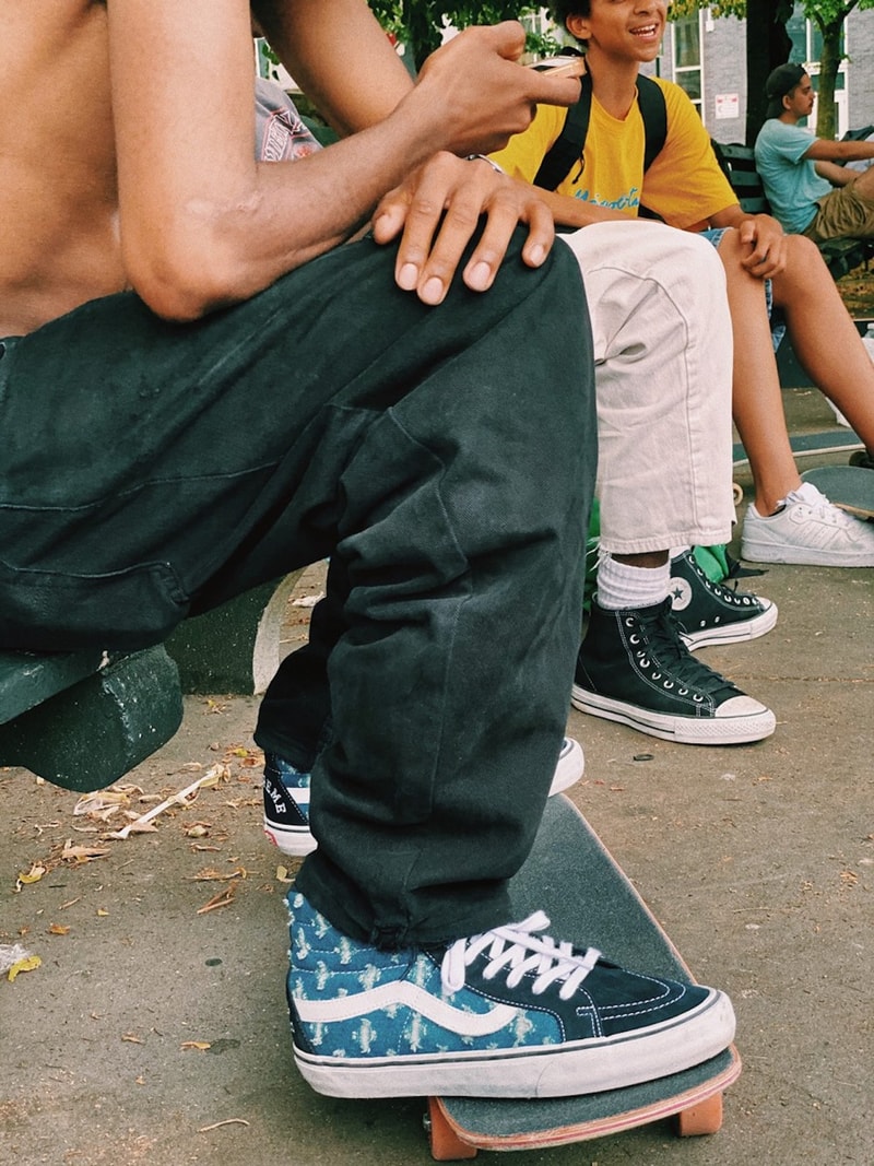 supreme vans collaboration distressed denim pack sk8 hi slip on pros sneakers black blue white shoes footwear sneakerhead