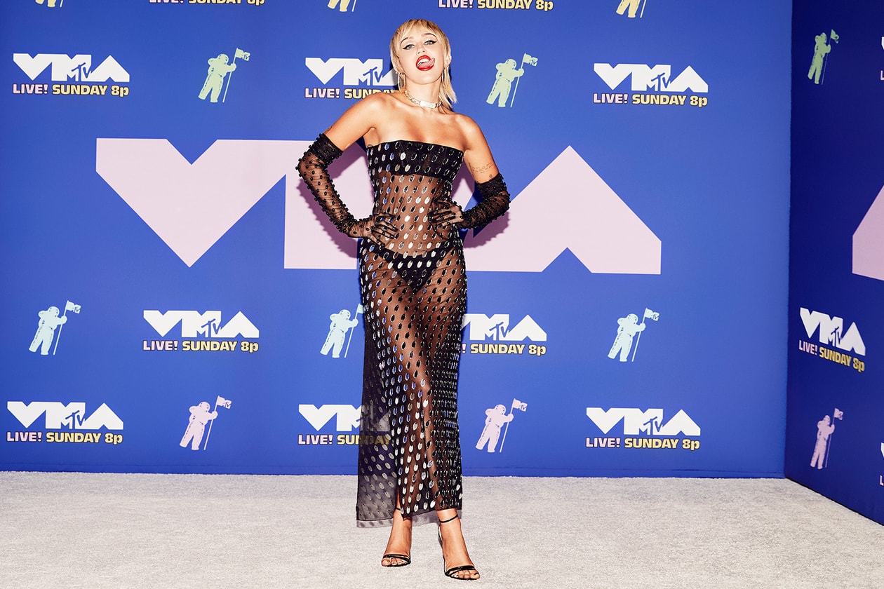 2020 mtv vmas red carpet best looks miley cyrus mugler black sheer dress