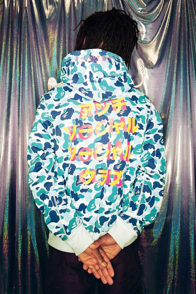 anti social social club assc a bathing ape bape fall collaboration hoodies tees camo green red