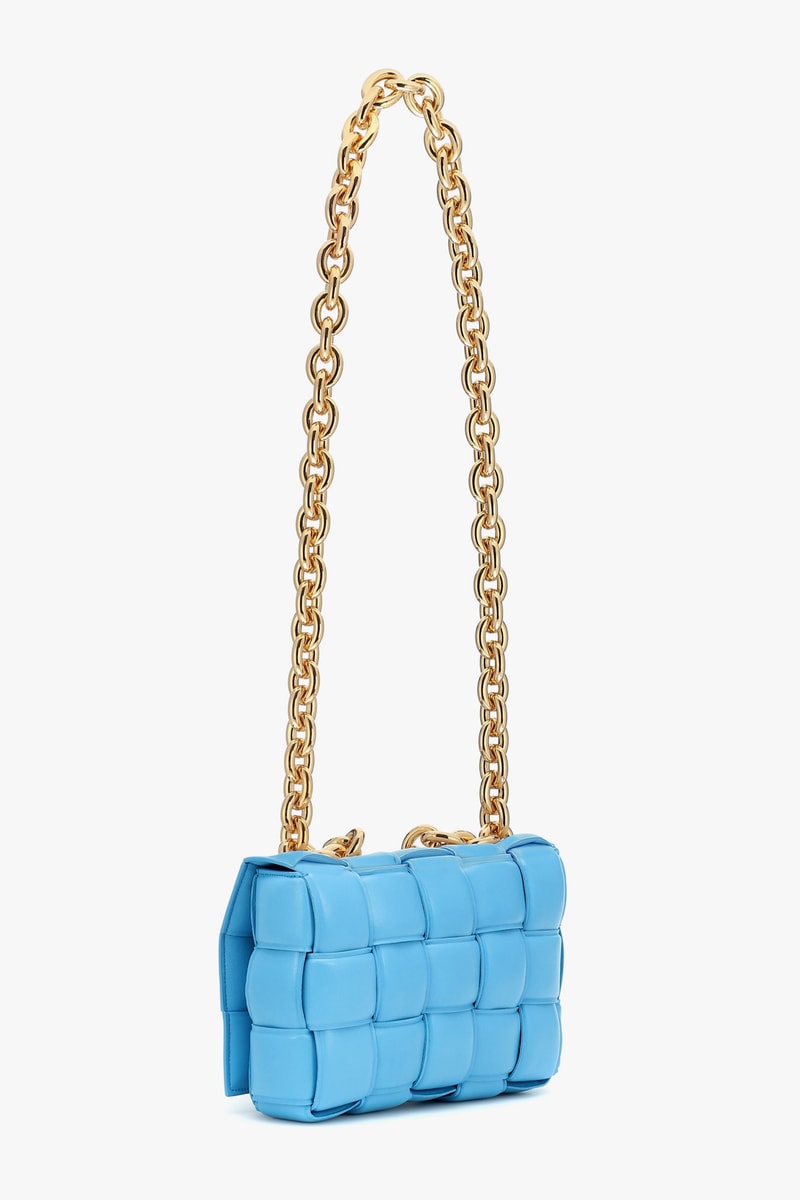 bottega veneta chain cassette blue shoulder bag intrecciato weave swimming pool-gold daniel lee