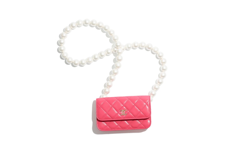 chanel fall winter collection small leather goods apple airpods cases black pink gold chain
