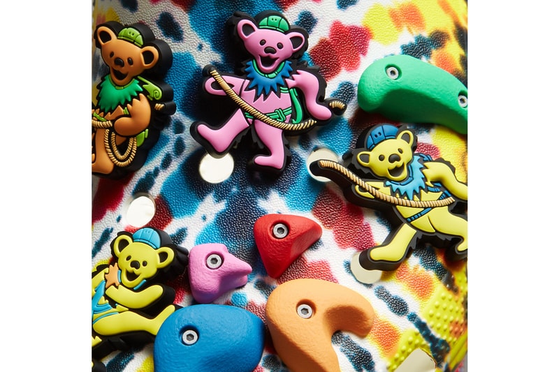 crocs chinatown market grateful dead rainbow tie dye collaboration jibbitz charms dancing bears rock climbing clogs release