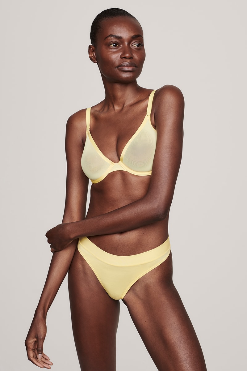 Cuup Citrine Pastel Yellow The Plunge Bra Thong Underwear Lingerie