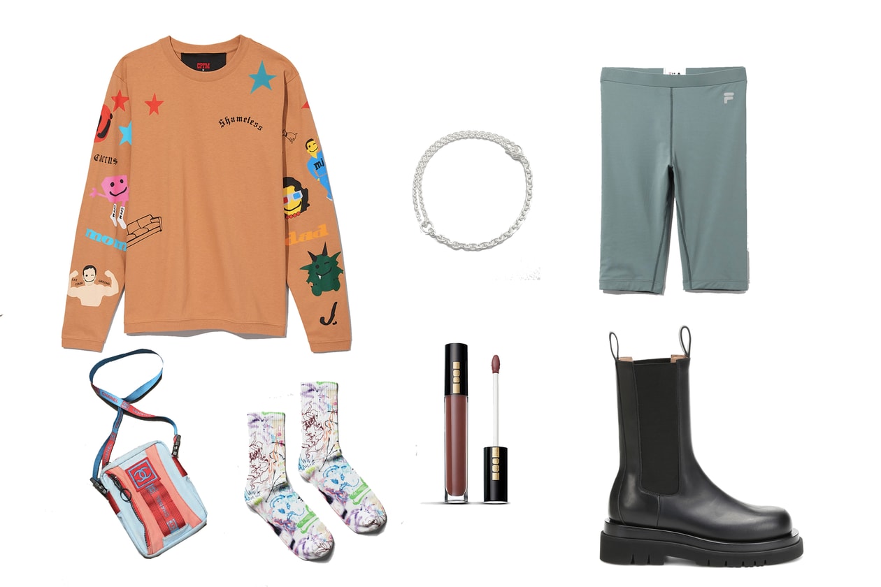 Fila Weekday Bike Shorts Marc Jacobs Brown CPFM Edition Tattoo Long Sleeve T Shirt Bottega Veneta Lug Leather Ankle Boots All Blues Double Necklace Polished Silver Pat Mcgrath Labs Lip Gloss Chanel Sport Bag