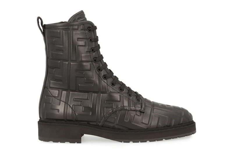 fendi monogram zucca ff logo ankle biker boots black embossed price