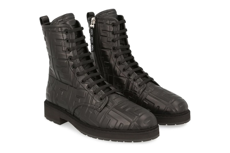 fendi monogram zucca ff logo ankle biker boots black embossed price
