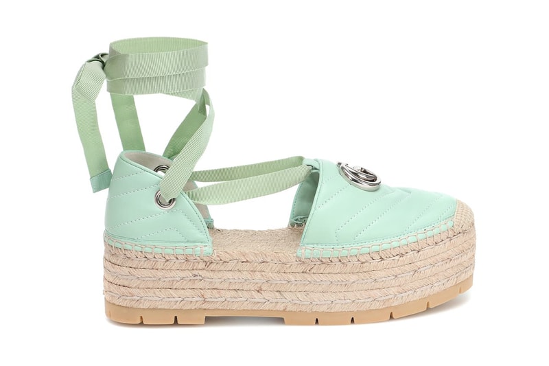 Gucci Pilar Leather Espadrille Slides Sandals Double G Yellow Green