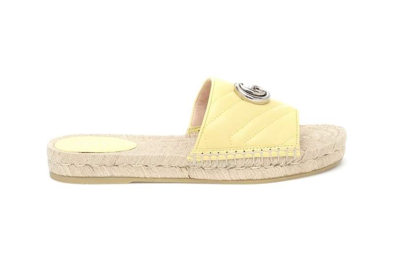 Gucci Pilar Leather Espadrille Slides Sandals Double G Yellow Green
