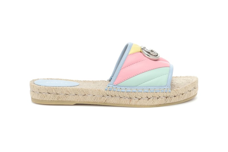 Gucci Pilar Leather Espadrille Slides Sandals Double G Yellow Green