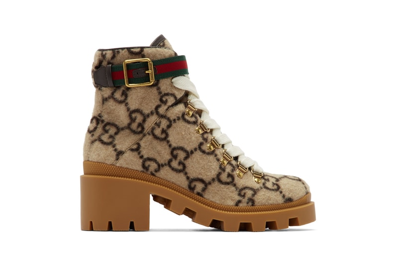 gucci wool gg ankle boots beige brown gold buckle red green designer shoes footwear