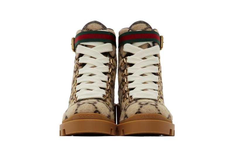 gucci wool gg ankle boots beige brown gold buckle red green designer shoes footwear