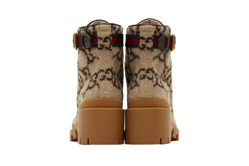 gucci wool gg ankle boots beige brown gold buckle red green designer shoes footwear
