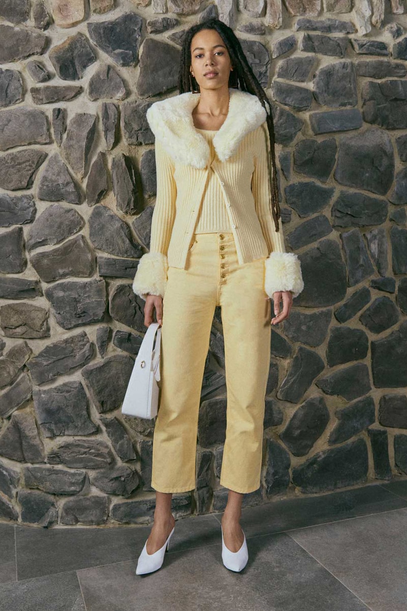 House of Sunny Pastel Yellow Blonde Peggy Cardigan Ribbed Knit Vest Tank Top Denim Jeans 