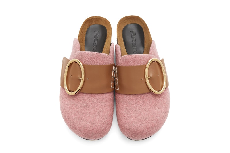 JW Anderson Felt Buckle Loafers Slip-On Shoes Pink Grey White Logo Gold Metal Hardware Fall Autumn Footwear Shoes