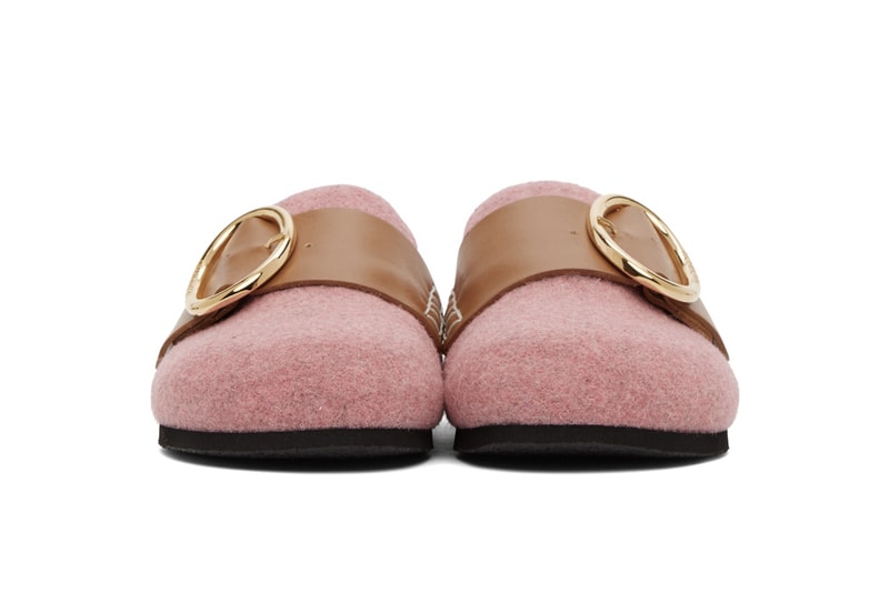JW Anderson Felt Buckle Loafers Slip-On Shoes Pink Grey White Logo Gold Metal Hardware Fall Autumn Footwear Shoes