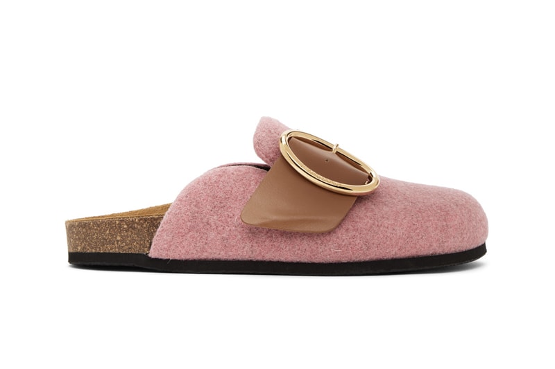 JW Anderson Felt Buckle Loafers Slip-On Shoes Pink Grey White Logo Gold Metal Hardware Fall Autumn Footwear Shoes