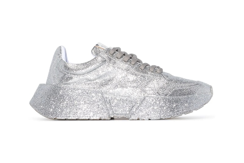 mm6 maison margiela silver glitter effect lace up sneakers 