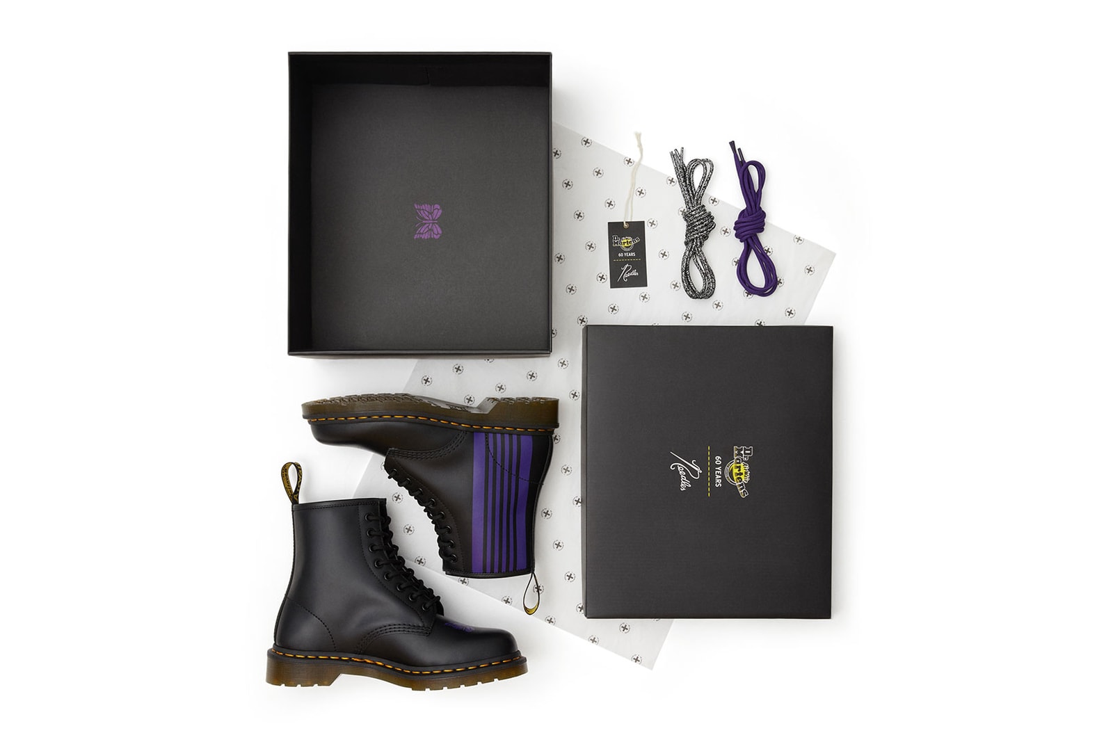 needles dr. martens 1460 remastered collaboration boots purple butterflies 