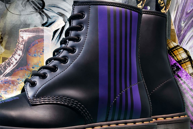 needles dr. martens 1460 remastered collaboration boots purple butterflies 