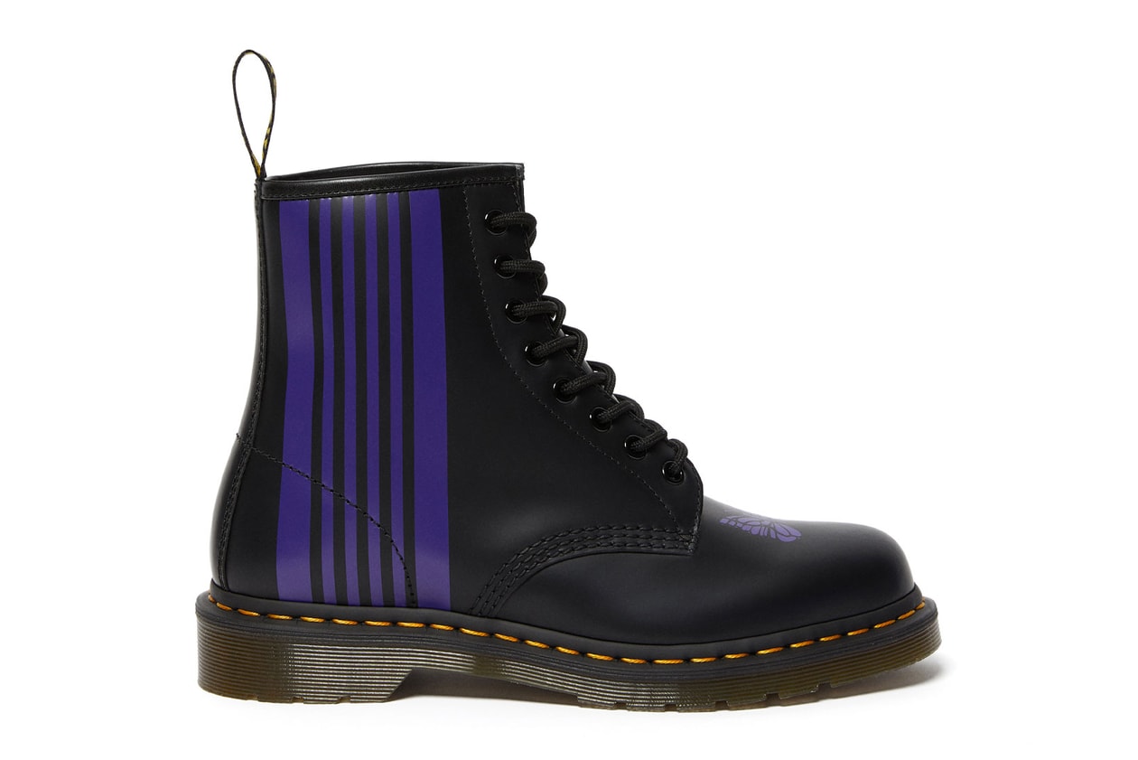 needles dr. martens 1460 remastered collaboration boots purple butterflies 