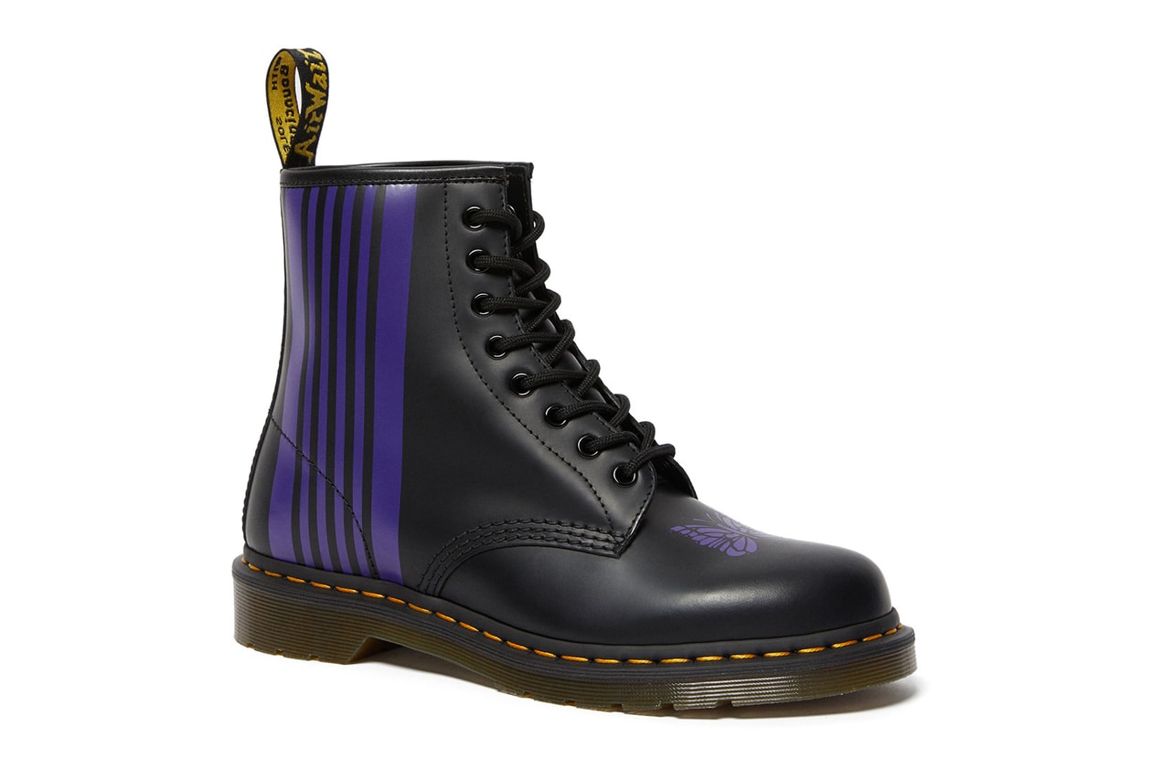 needles dr. martens 1460 remastered collaboration boots purple butterflies 