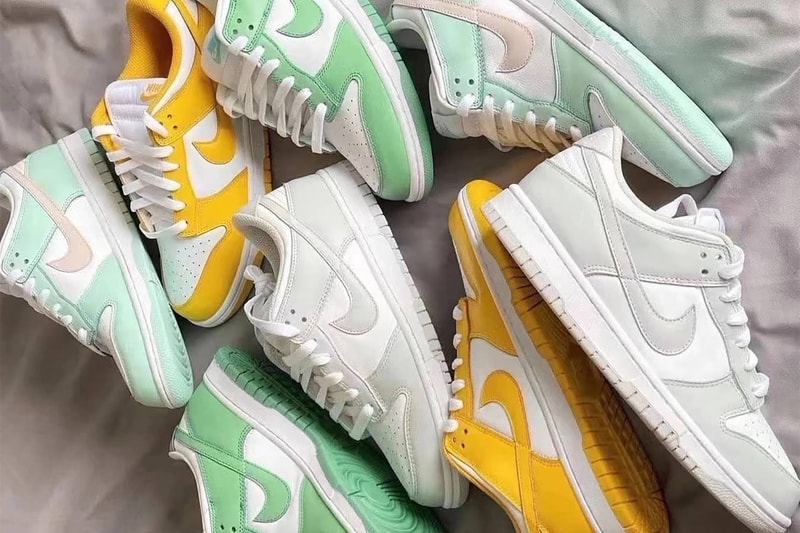 nike dunk low sneakers yellow white grey pastel green colorway footwear shoes sneakerhead