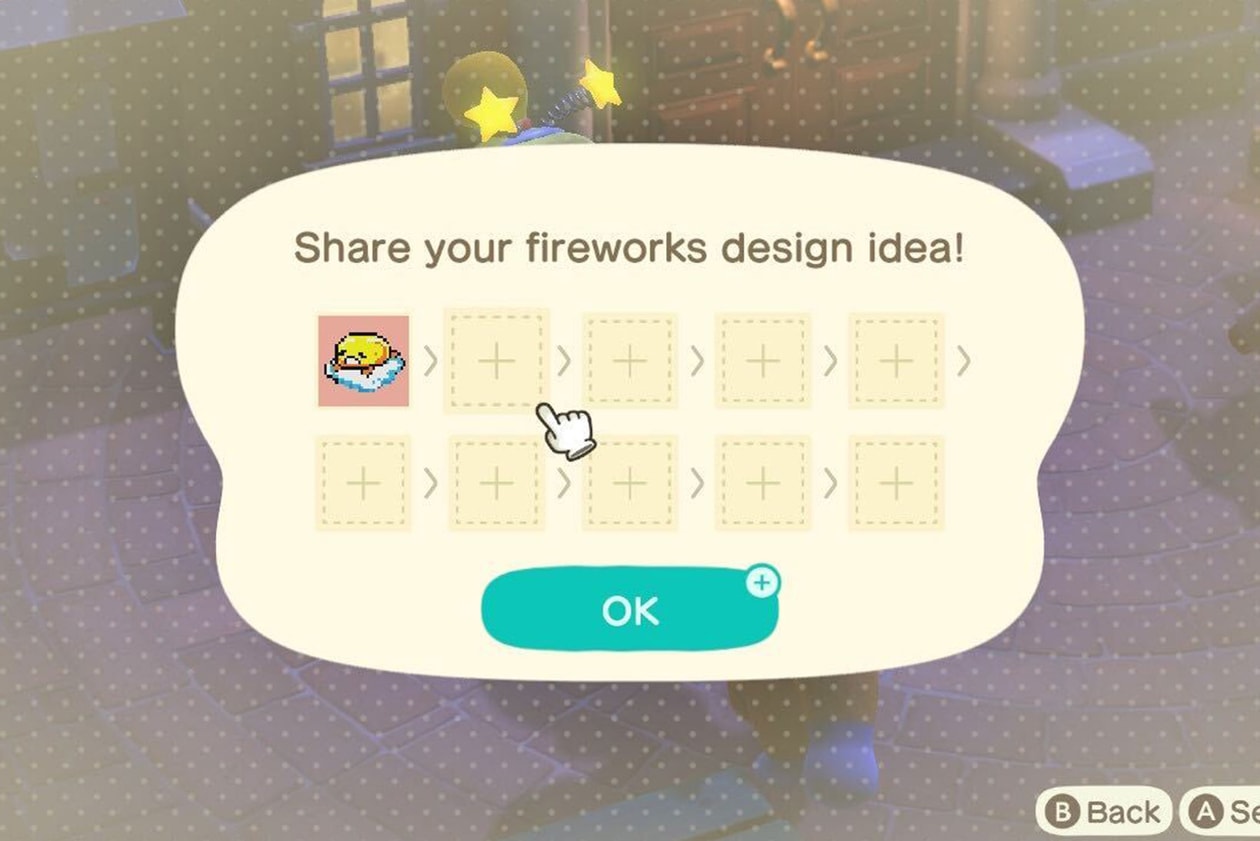 nintendo animal crossing update fireworks sunday night customization gudetama