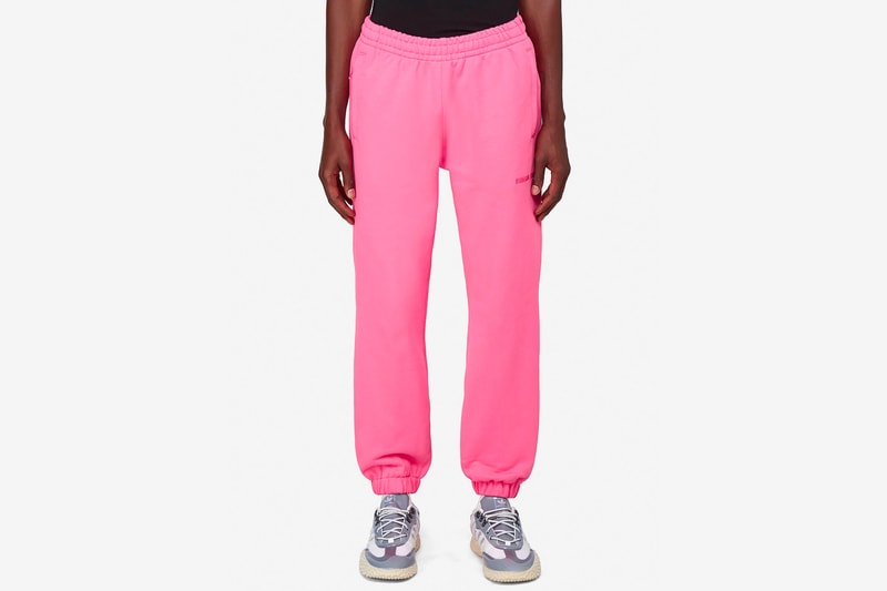 pharrell williams adidas originals basics line release hoodies t-shirts sweatpants slides slippers pink yellow