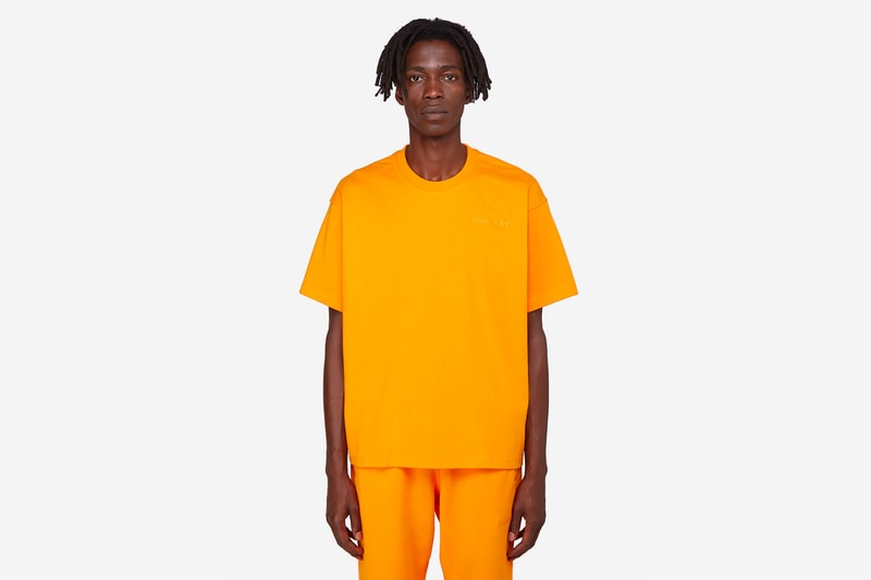 pharrell williams adidas originals basics line release hoodies t-shirts sweatpants slides slippers pink yellow