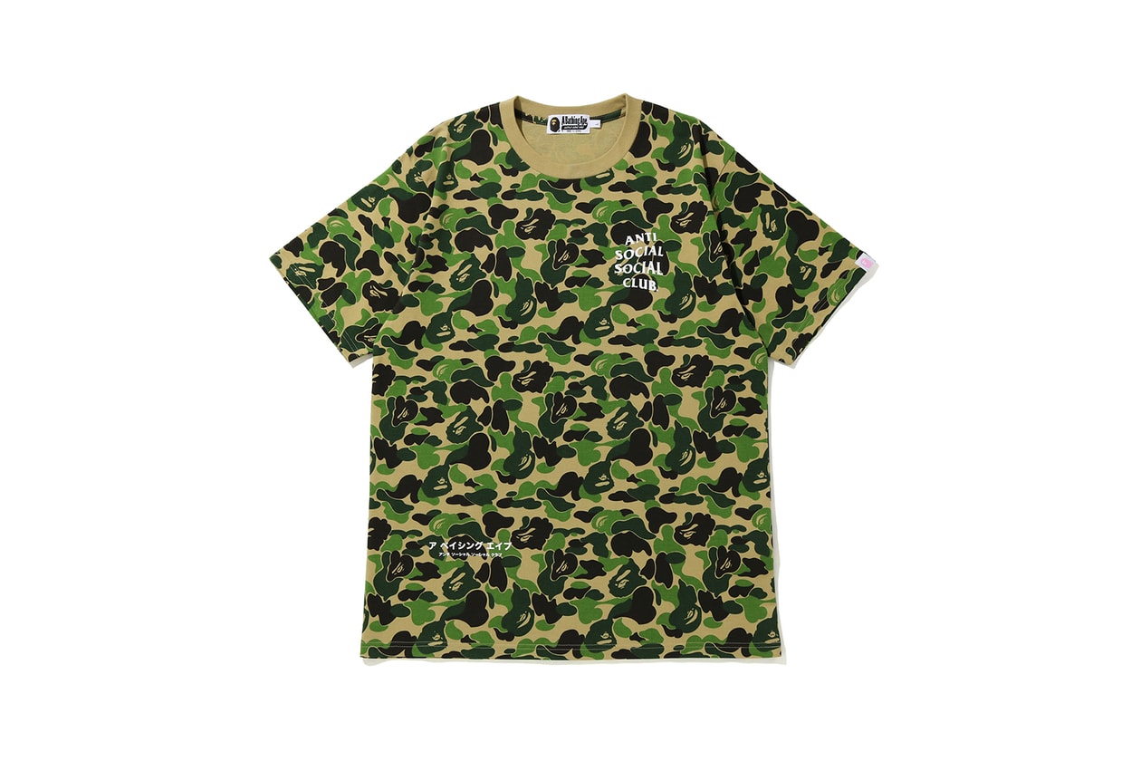 anti social social club assc a bathing ape bape fall collaboration hoodies tees camo green red