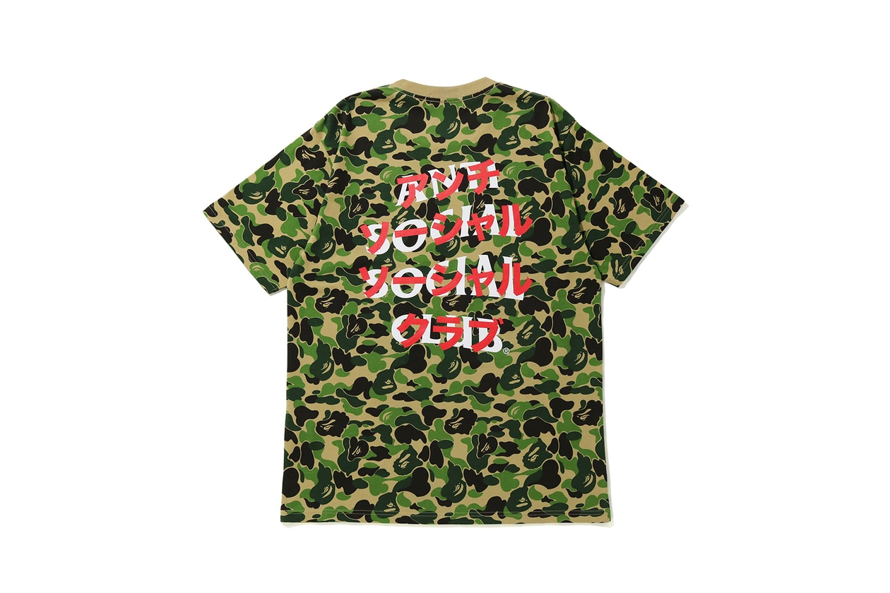 anti social social club assc a bathing ape bape fall collaboration hoodies tees camo green red