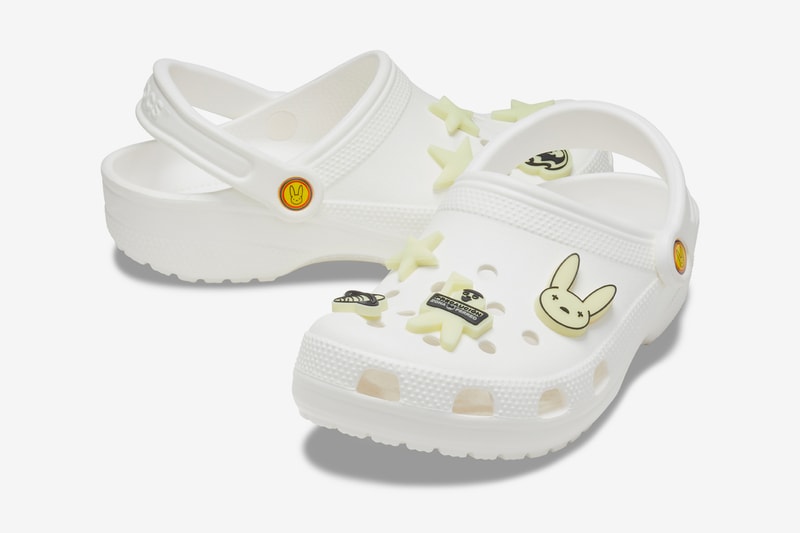 crocs bad bunny glow in the dark clogs white jibbitz charms collaboration halloween