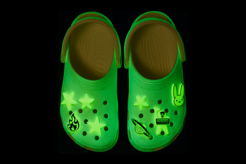crocs bad bunny glow in the dark clogs white jibbitz charms collaboration halloween