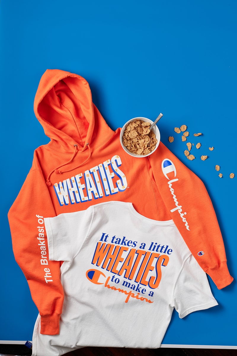champion general mills collaboration cereal hoodies tees lucky charms cinnamon toast crunch red gray