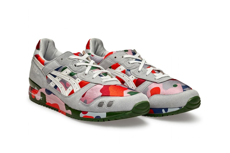 comme des garcons shirt asics collaboration gel lyte iii sneakers camo gray red green pink shoes footwear sneakerhead