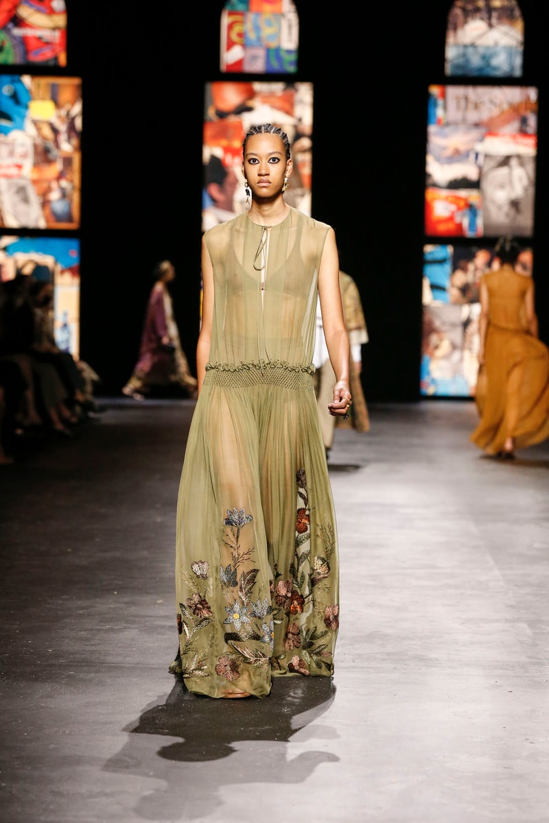 dior spring summer 2021 womenswear collection protester extinction rebellion dresses jackets maria grazia chiuri paris fashion week 