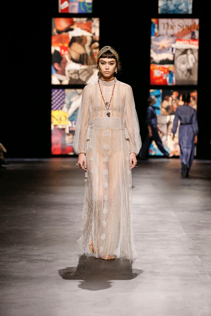dior spring summer 2021 womenswear collection protester extinction rebellion dresses jackets maria grazia chiuri paris fashion week 