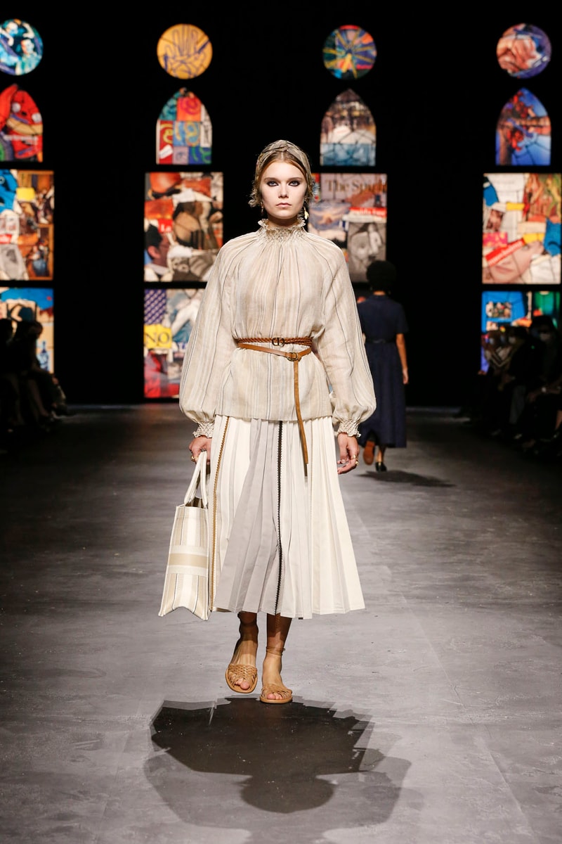 dior spring summer 2021 womenswear collection protester extinction rebellion dresses jackets maria grazia chiuri paris fashion week 