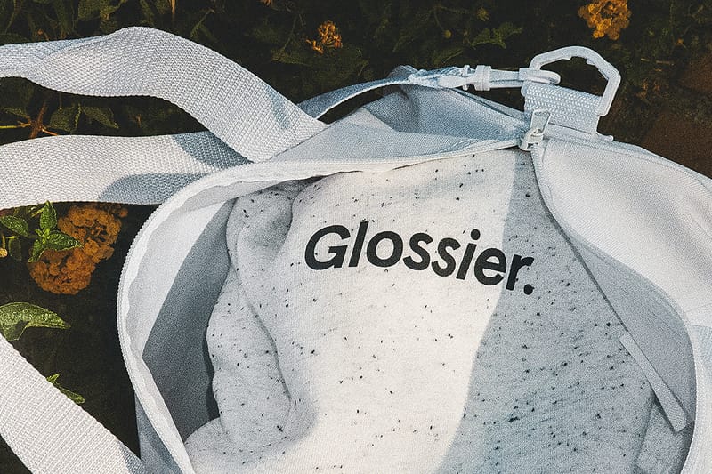 Glossier Drops Limited-Edition GlossiWEAR Terrazzo Hoodie and Sneaker White Duffel Bag