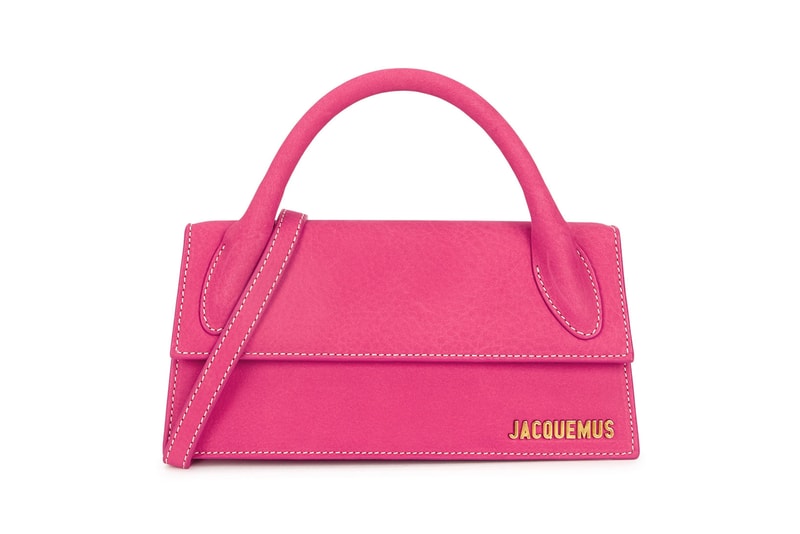 simon porte jacquemus le chiquito long pink nubuck top handle designer bag