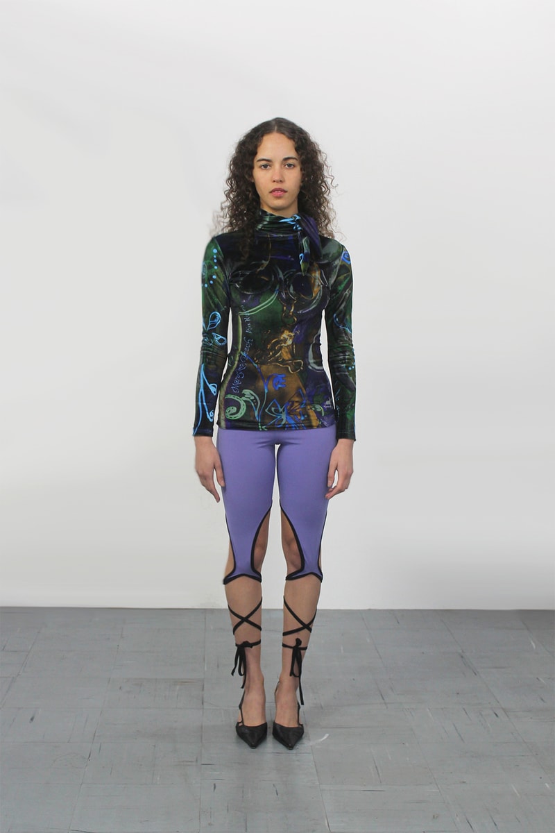 maroske peech fall winter collection dresses geotard leggings fashion purple pink yellow lookbook