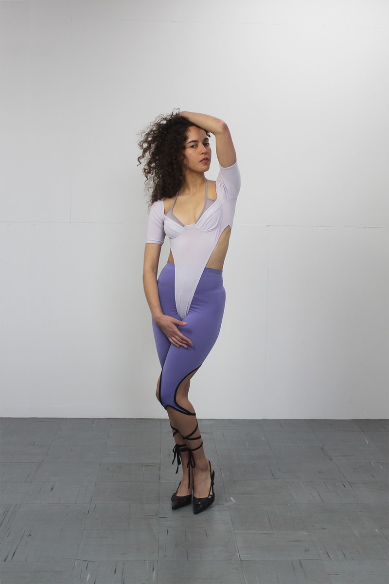 maroske peech fall winter collection dresses geotard leggings fashion purple pink yellow lookbook