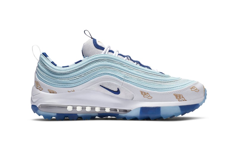 Nike Air Max 97 G NRG Golf Shoe Sneaker Wings Flying Print White Blue Gold