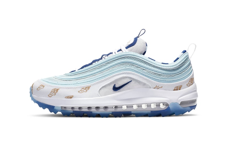 Nike Air Max 97 G NRG Golf Shoe Sneaker Wings Flying Print White Blue Gold