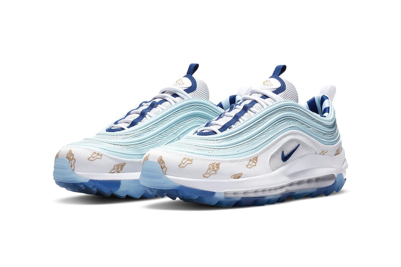 Nike Air Max 97 G NRG Golf Shoe Sneaker Wings Flying Print White Blue Gold