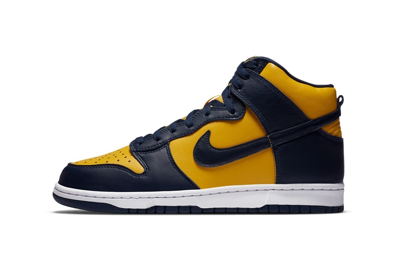 nike sb dunk high michigan maize blue yellow sneakers release info