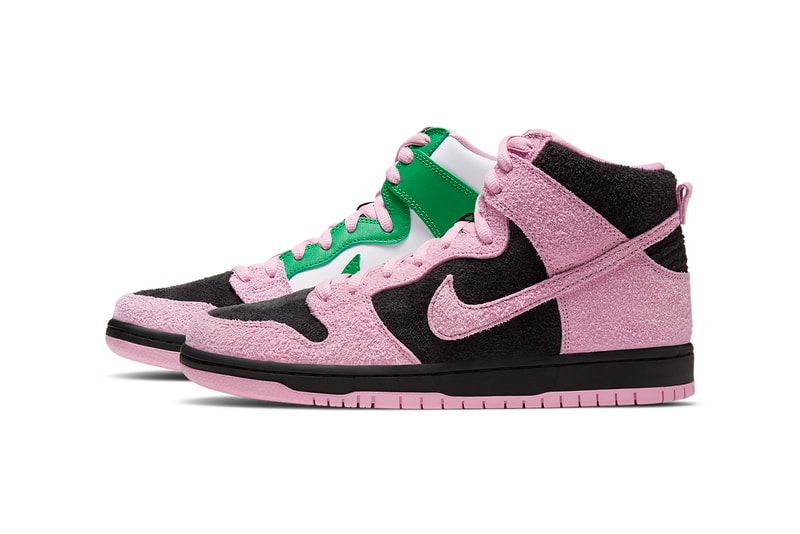 nike sb dunk high invert celtics white green pink black suede release price info
