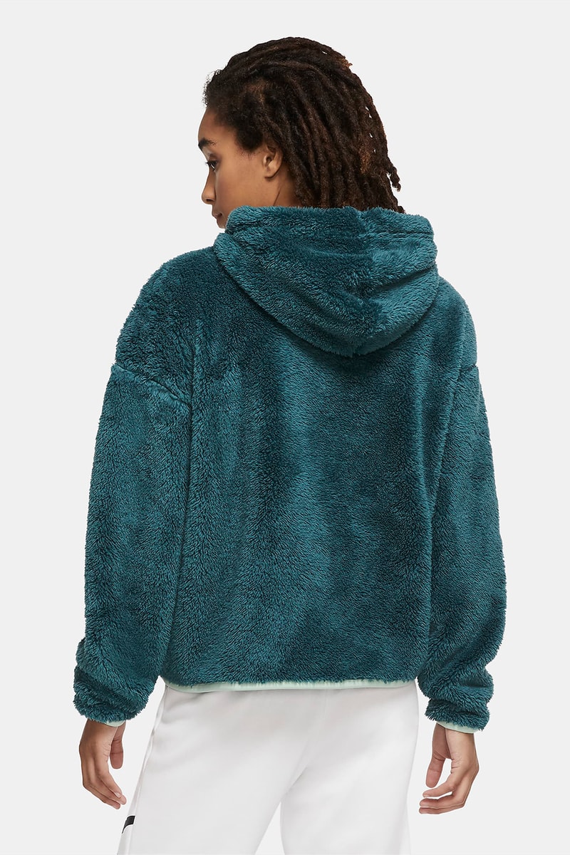 nike sportswear womens hoodie shearling fleece teal blue green black 