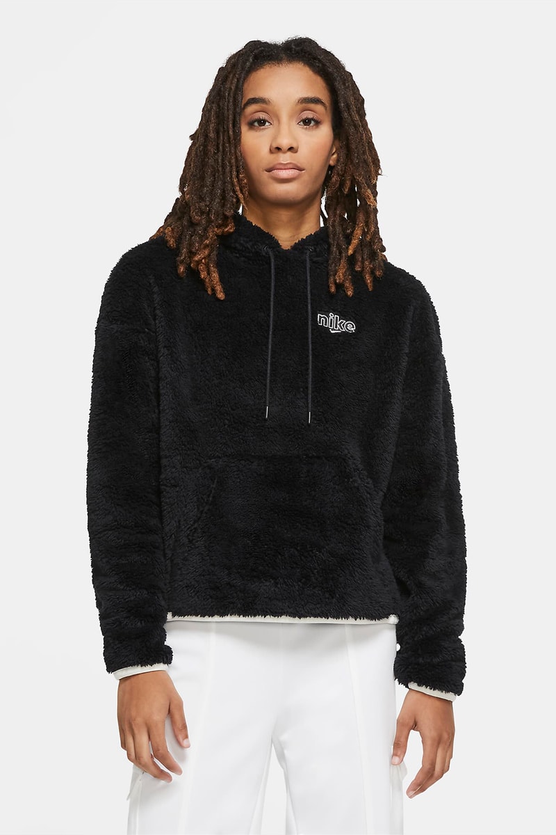 nike sportswear womens hoodie shearling fleece teal blue green black 